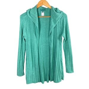 Barefoot Dreams CozyChic Ultra Lite Green Ribbed Hooded Cardigan Sweater Small